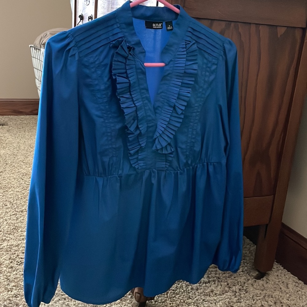 ANA A New Approach blue long sleeved a line top. Size M
